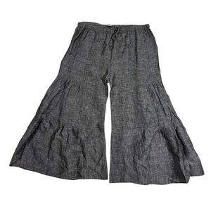 Paper Lace Gray 100% Linen Culotte Pant Women XL Wide Leg Crop Elastic Waist NEW
